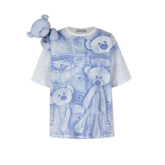 13De Marzo Shoulder Bear Denim Printed T-Shirt