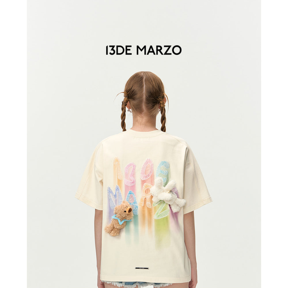 13De Marzo Doozoo Hollow Colored Logo Bear T-Shirt White