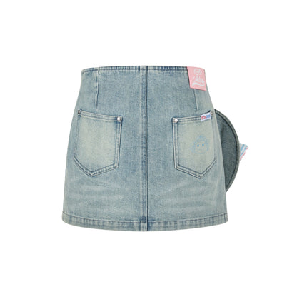 13De Marzo X PEKO Sweet Bear Low-Rise Mini Denim Skirt Blue