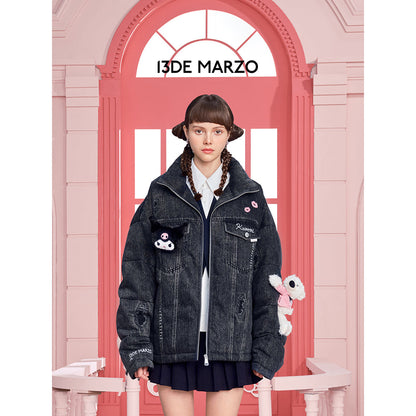 13De Marzo X Kuromi Bear Washed Denim Down Jacket Black