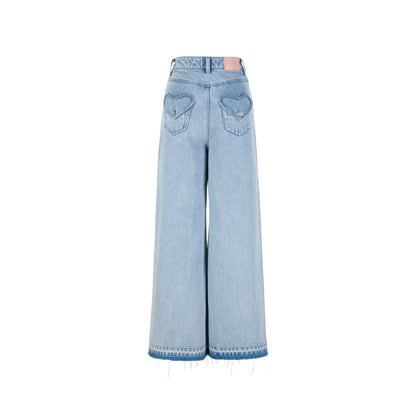 13De Marzo Heart Bear Wide Leg Washed Denim Pants