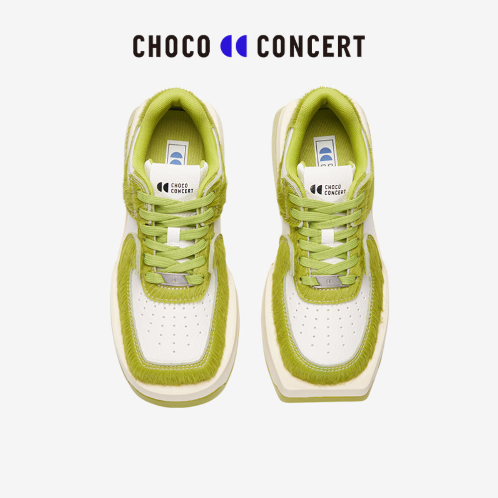 Choco Concert Mis-Matched Horsehair Square Toe Sneaker Lime Green