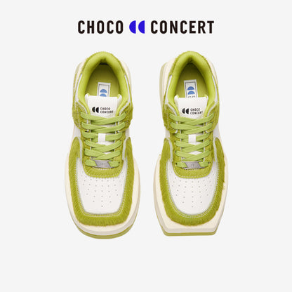 Choco Concert Mis-Matched Horsehair Square Toe Sneaker Lime Green