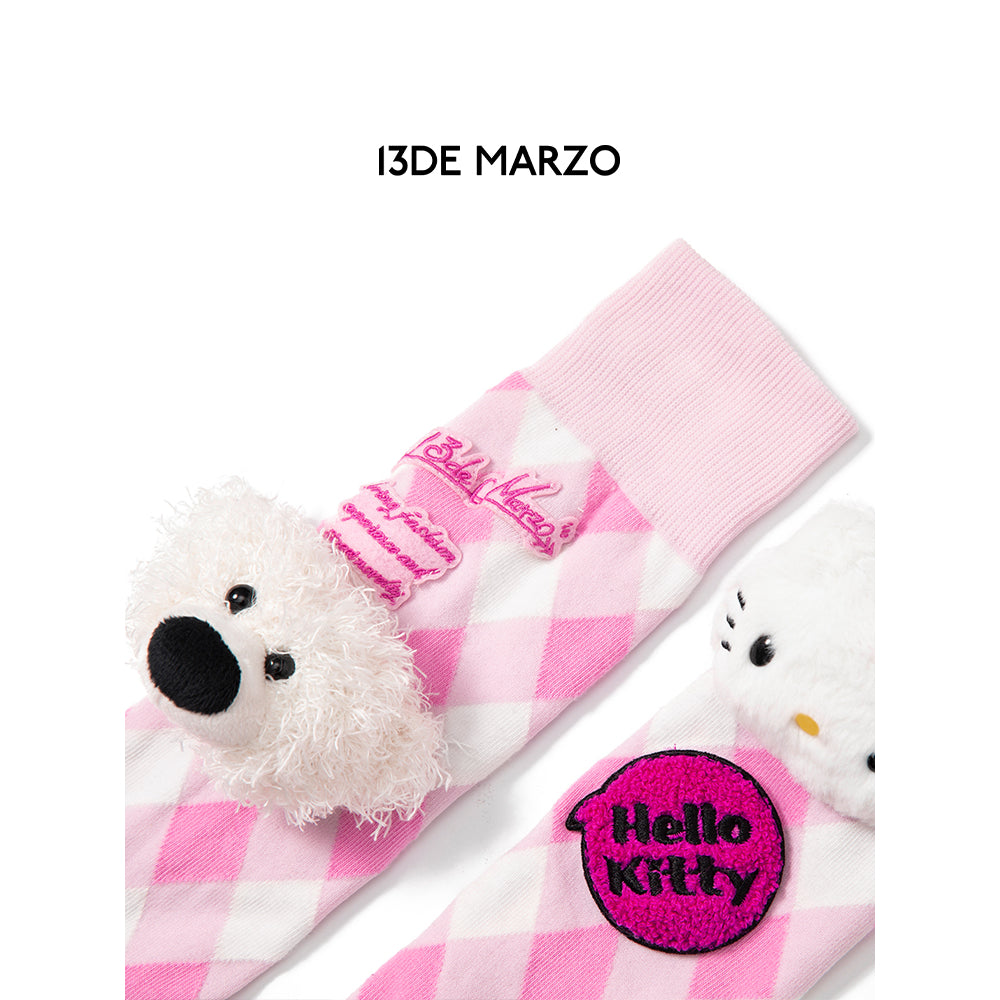 13De Marzo X Hello Kitty Bear Plaid Stocking Pink