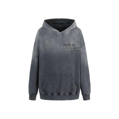 Aventen Pin Washed Faded Logo Hoodie Dark Grey