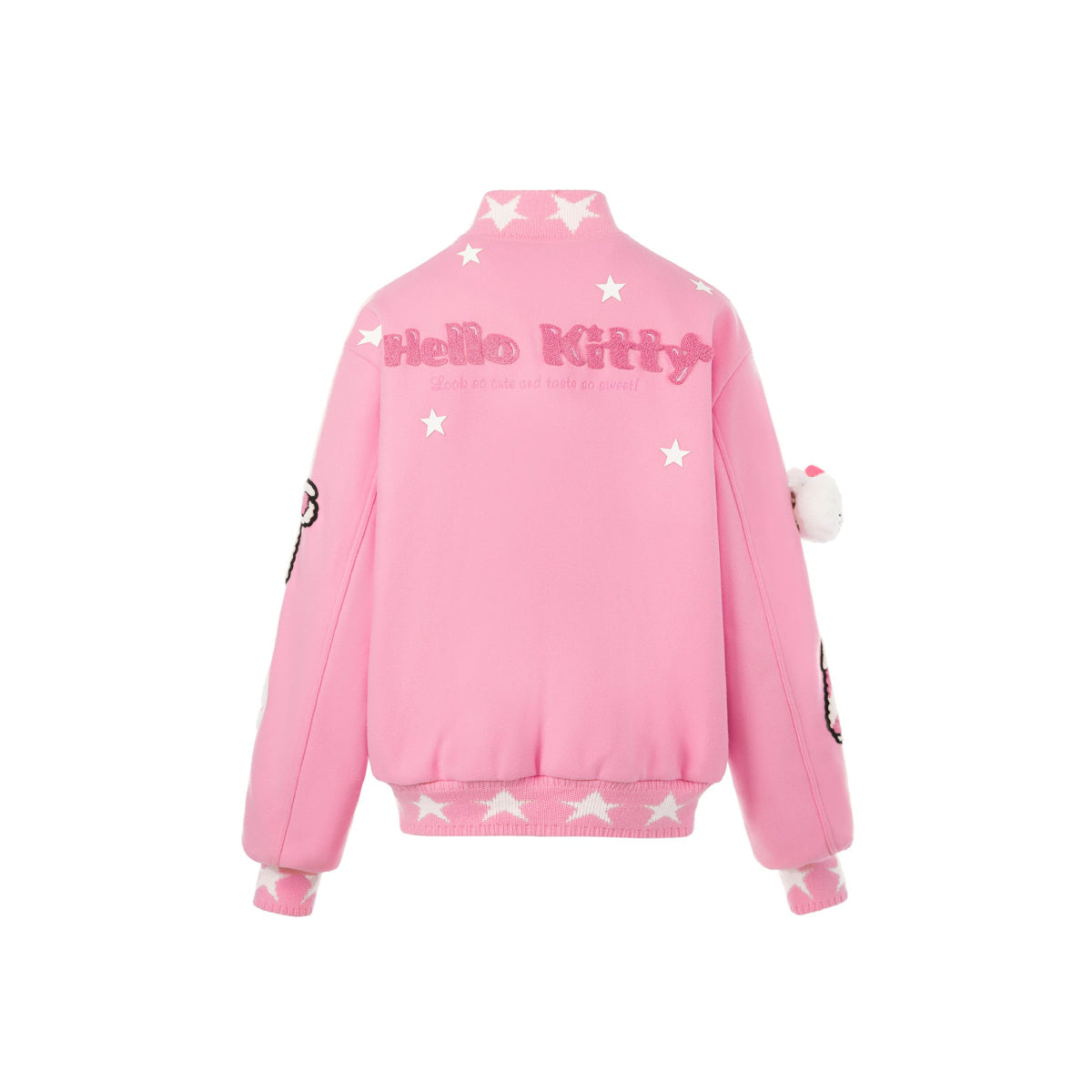 13De Marzo X Hello Kitty Plush Bear Baseball Jacket Pink