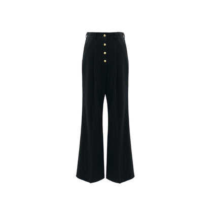 Concise-White Golden Button Suit Flare Pants Black