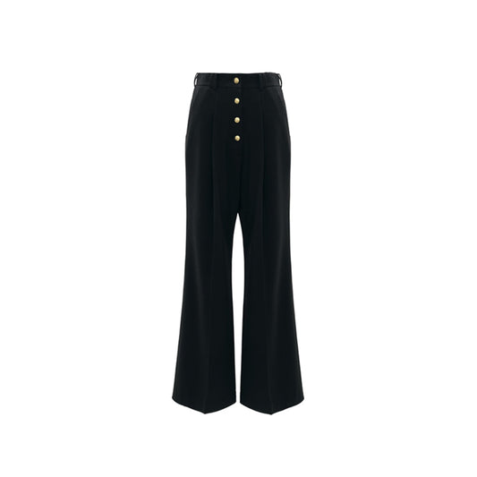 Concise-White Golden Button Suit Flare Pants Black