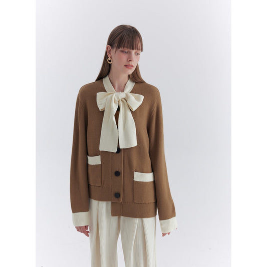 Rumia JO Bowtie Knit Cardigan Camel