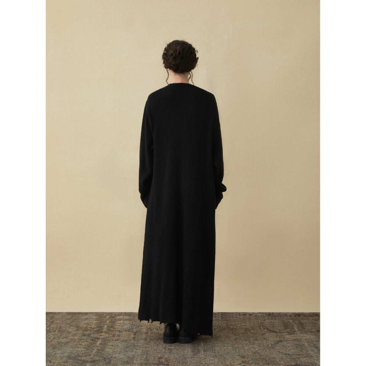 Elywood Black Lapel Knit Long Coat