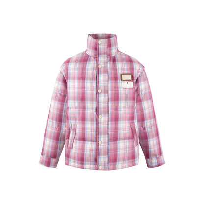 13De Marzo Plush Bear Classic Plaid Down Jacket Pink