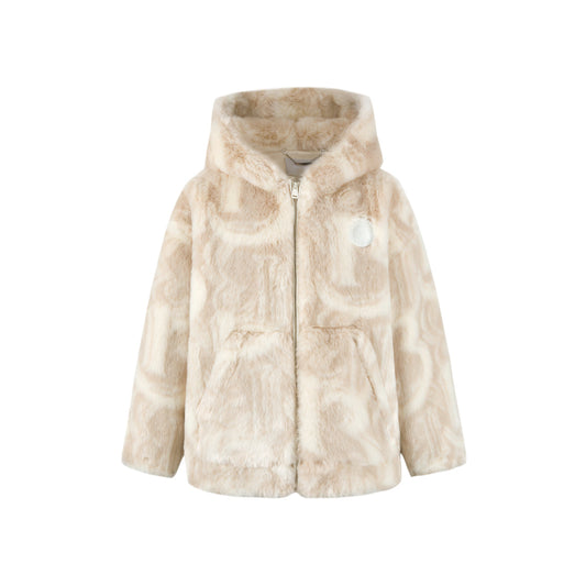 13De Marzo Artificial Fur Logo Hooded Coat Khaki