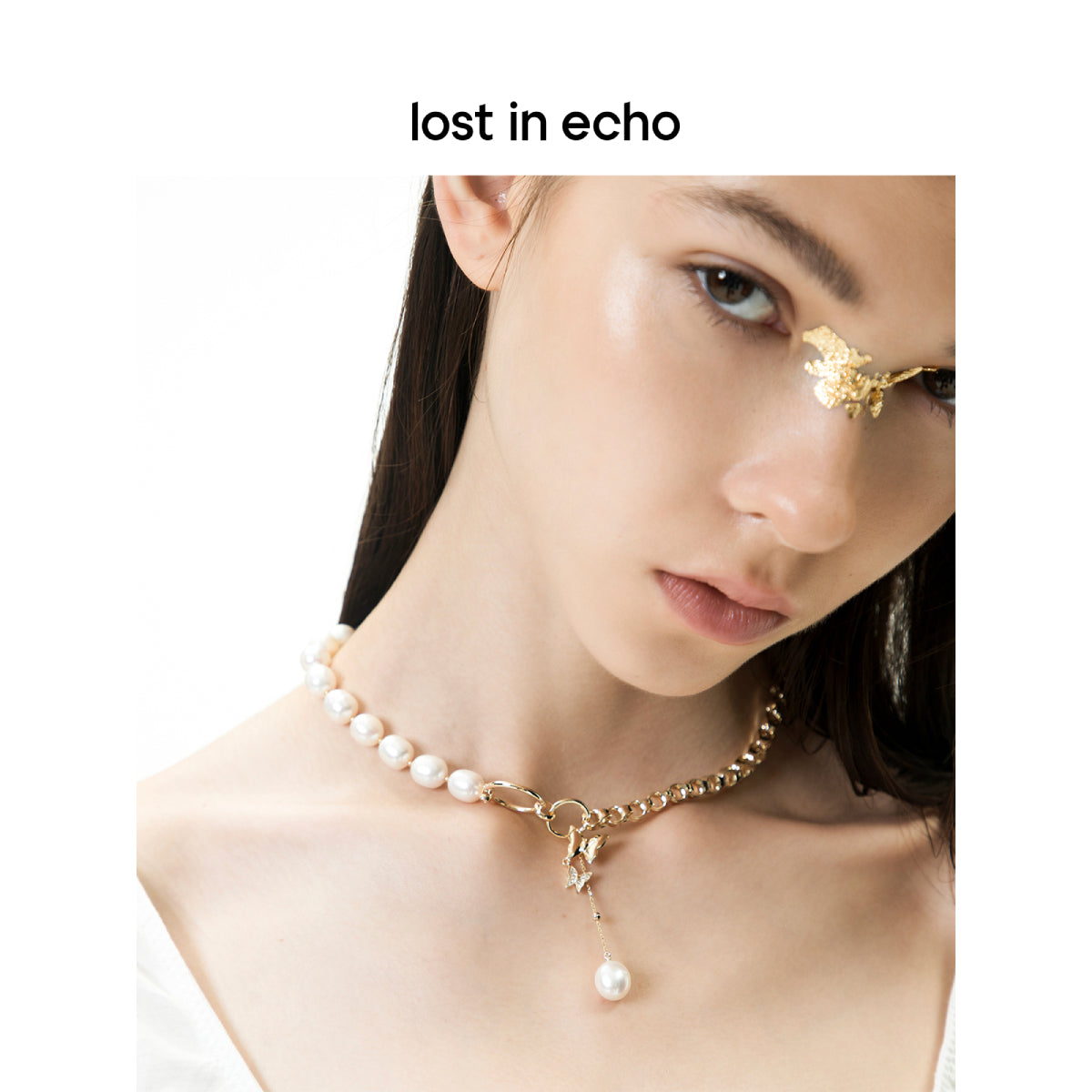 Lost In Echo Stitching Pearl Zircon Necklace - Mores Studio