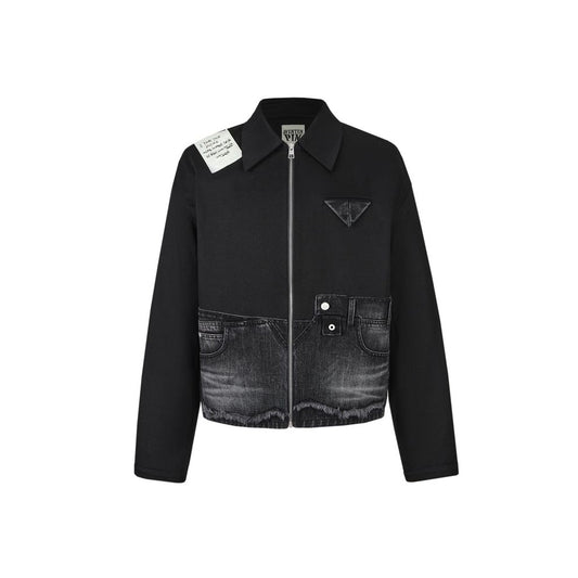 Aventen Pin Memo Patch Zip Up Denim Jacket Black