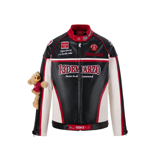 13De Marzo X Coca-Cola Bear Racing Leather Jacket Black