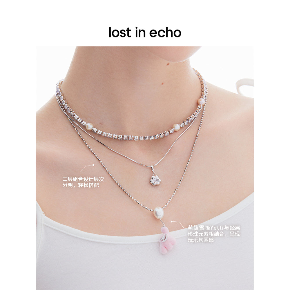 Lost In Echo Yetti Balloons Three-Layer Necklace Pink