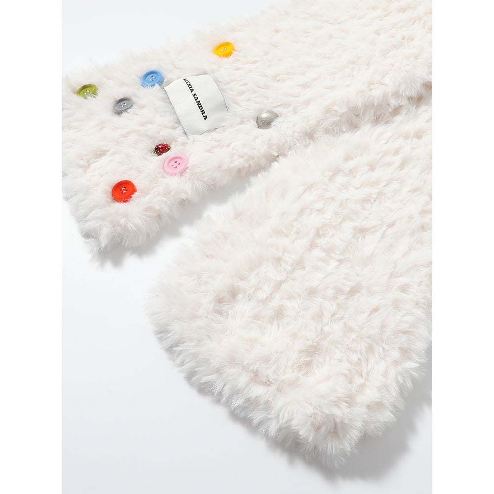 Alexia Sandra Color Button Furry Scarf White