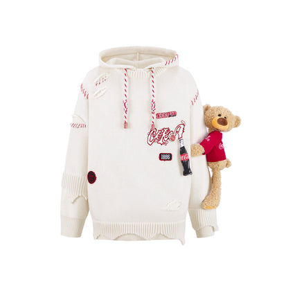 13De Marzo X Coca-Cola Bear Destroyed Knit Hoodie White