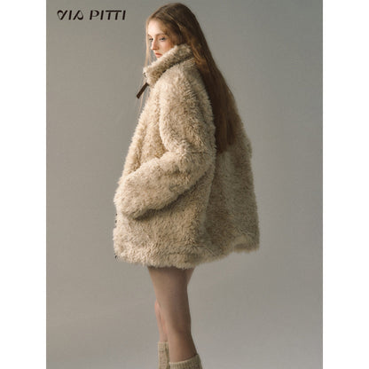 Via Pitti Fluffy Patchwork Reversible Suede Jacket Brown