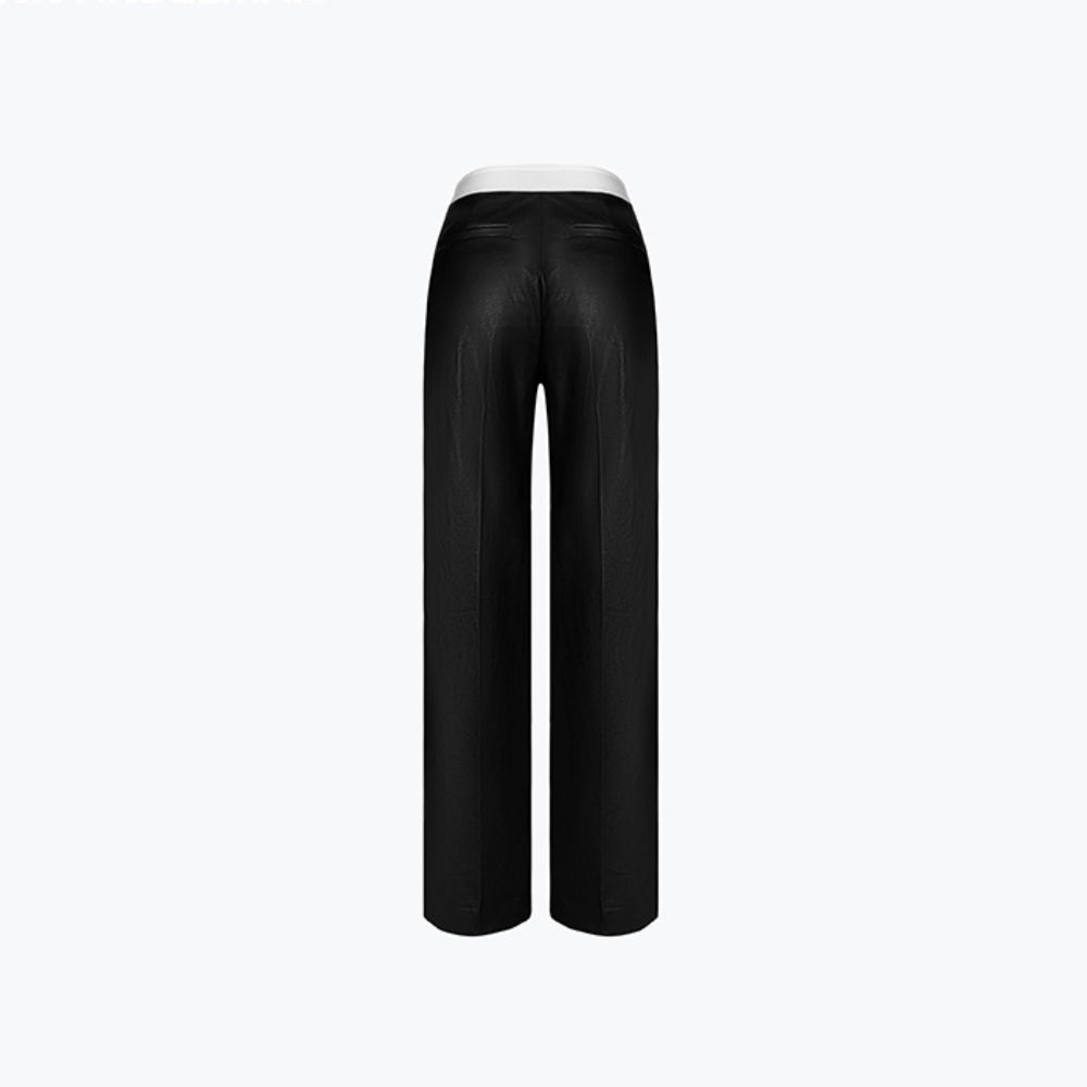 Ann Andelman Logo Waist Matte Leather Pants Black