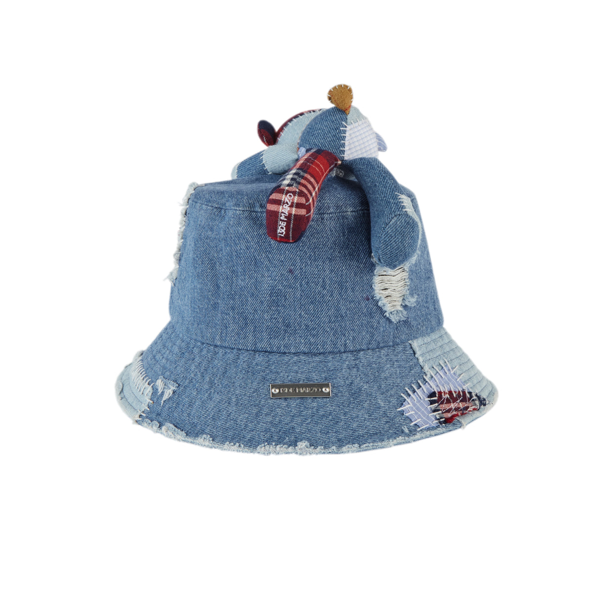 13De Marzo Plaid Patch Denim Bucket Hat Blue