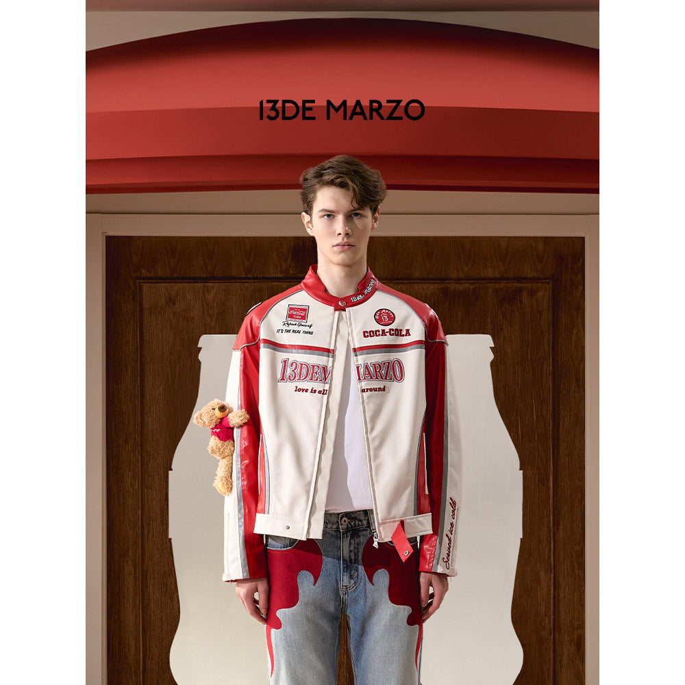 13De Marzo X Coca-Cola Bear Racing Leather Jacket Red