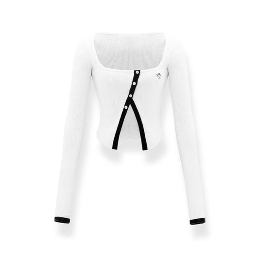 NotaWear Color Blocked Slanted Cardigan White