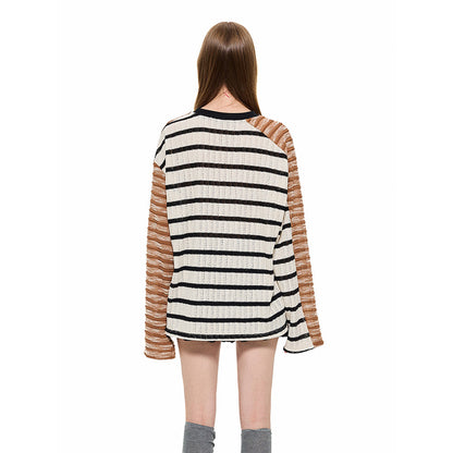 Alexia Sandra Irregular Striped Patchwork L/S Top Brown