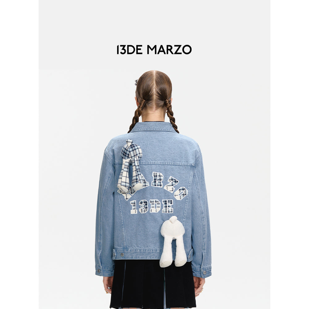 13De Marzo Bear In Wormhole Denim Jacket Blue