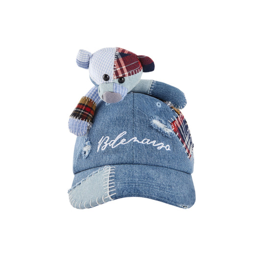 13De Marzo Plaid Patch Denim Cap Blue