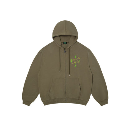 AFGK Basic Embroidery Logo Zip Up Hoodie Olive