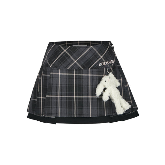 13De Marzo Plaid Low Waist Pleated Skirt Black