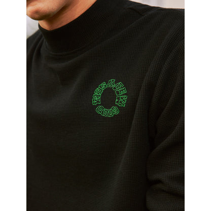 AFGK Half Turtleneck Basic Waffle Embroidery Logo L/S Tee Black