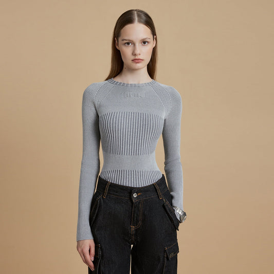 IFIK 3D Line Rib Knit Slim Sweater Gray