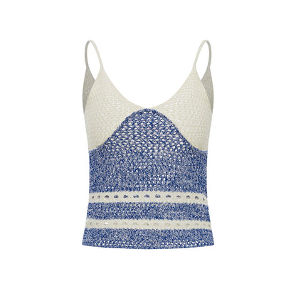 Palavas Color Blocked Crochet Vest Top Blue