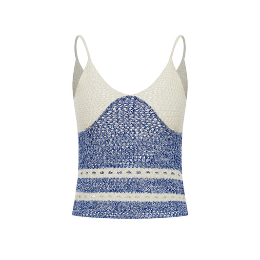 Palavas Color Blocked Crochet Vest Top Blue