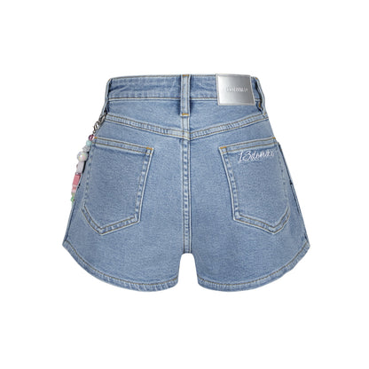 13De Marzo Logo Bead Chain Denim Shorts Blue