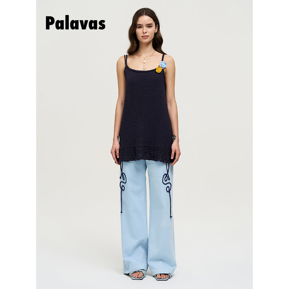 Palavas 3D Floral Knit Camisole Top Navy Blue