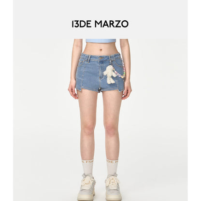 13De Marzo Logo Bead Chain Denim Shorts Blue