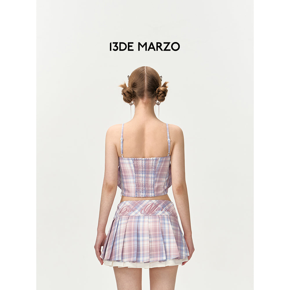 13De Marzo Doozoo Plaid Bow Tank Top Pink