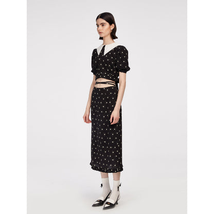 Herlian Daisy Floral Long Skirt Black