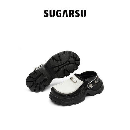 SugarSu Two-Way Hollow Out Rose Studs Mules Black