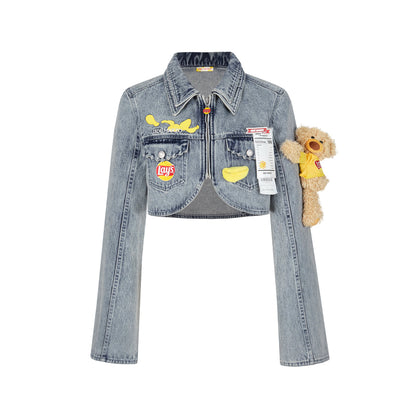 13De Marzo X Lay's Bear Washed Short Denim Jacket Blue