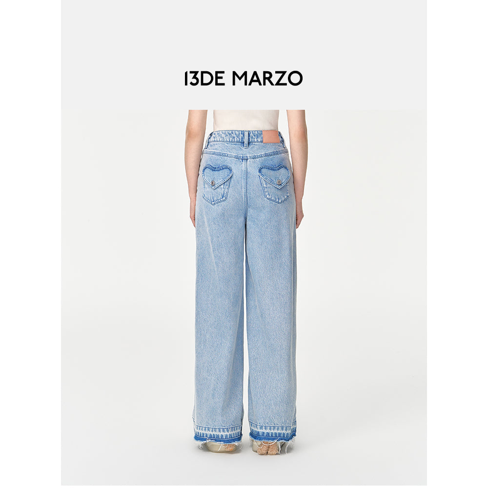 13De Marzo Heart Bear Wide Leg Washed Denim Pants