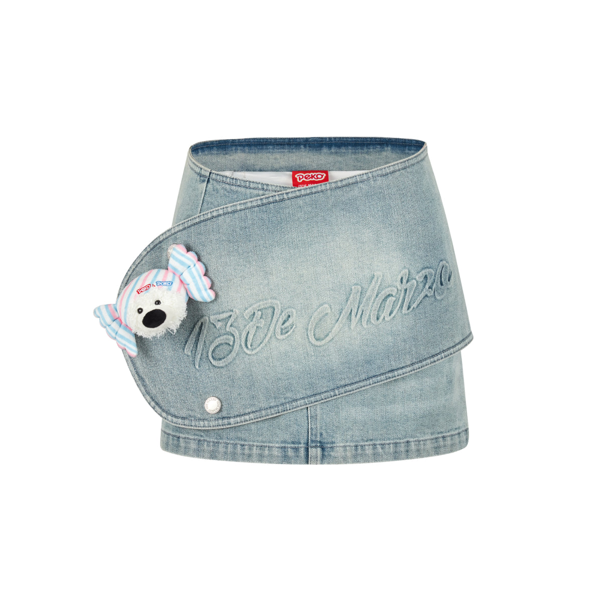 13De Marzo X PEKO Sweet Bear Low-Rise Mini Denim Skirt Blue