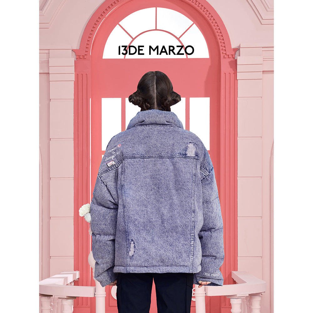 13De Marzo X Kuromi Bear Washed Denim Down Jacket Purple