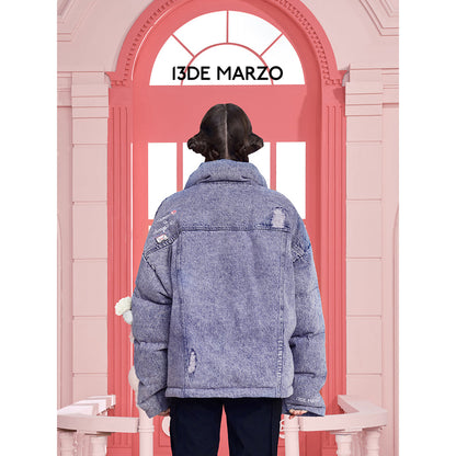 13De Marzo X Kuromi Bear Washed Denim Down Jacket Purple