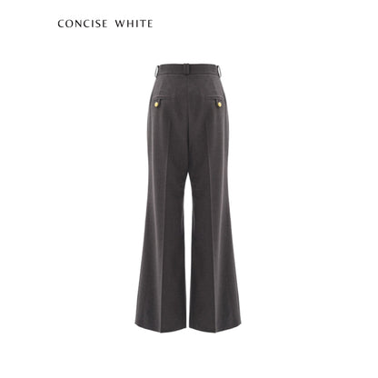 Concise-White Golden Button Suit Flare Pants Grey