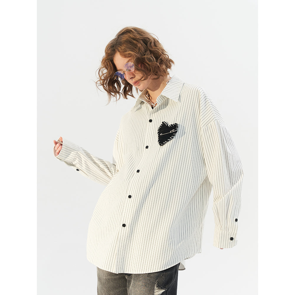 Moditec Heart Patch Striped Oversize Shirt