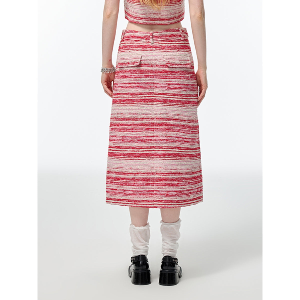 Alexia Sandra Striped Tweed Long Skirt Pink